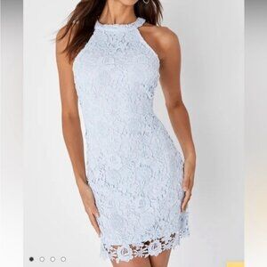 Lulus Love Poem Light‎ Blue Lace Mini Dress size XS